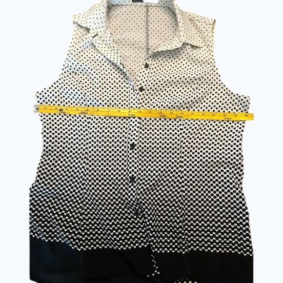 Signature Collection Sleeveless Black & White Polka Dot Button-Down Blouse Top M - Picture 7 of 9
